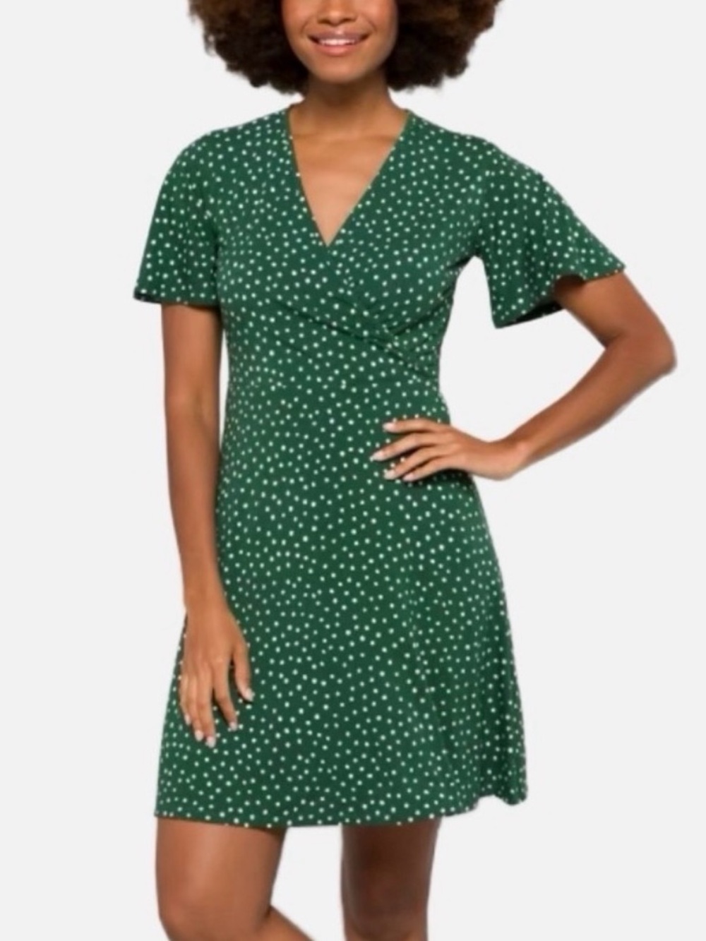 41 Hawthorn Women's Elise Knit Surplice Green Flutter Sleeve Dress Size Small